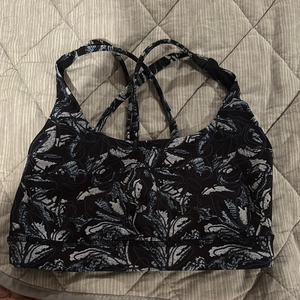 Floral Black/blue/white Sports Bra